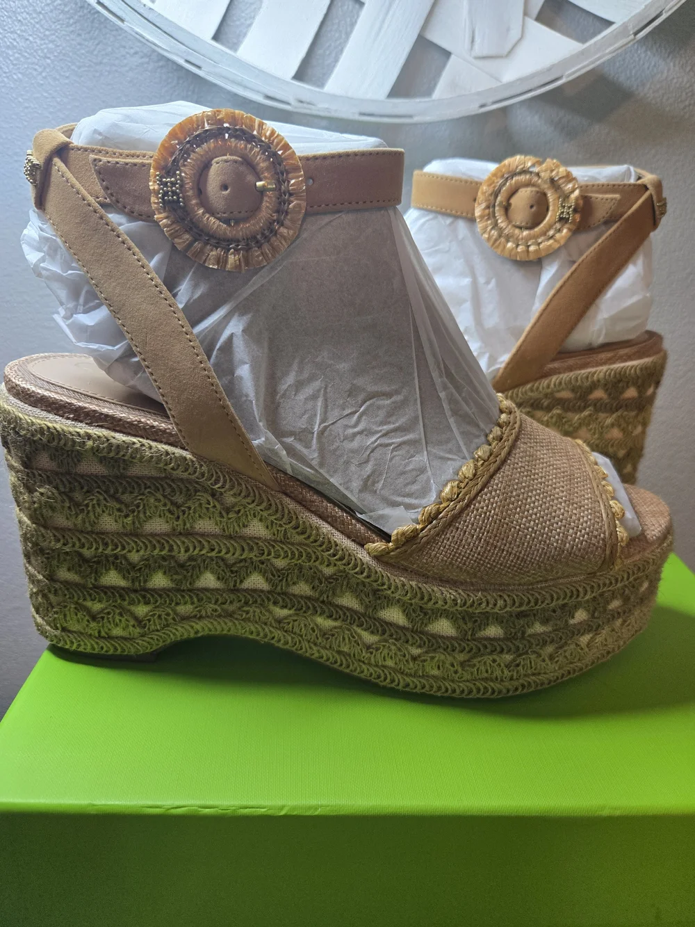 Sam Edelman Amber Wedge Platform Sandal in Tan with Ankle Strap New W Box Sz10.5